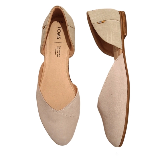 TOM'S Julie D'Orsay Suede Almond Toe Slip-on Flats Metallic Sandals Size 9.5 - Picture 1 of 9